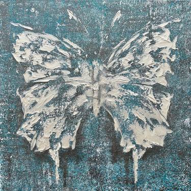 White and Turquoise abstraction. White Turquoise butterfly. thumb