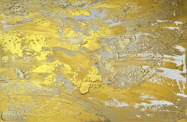 Golden Expressive Abstract Painting. Gold luxury art. thumb