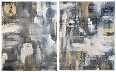 Abstract painting in black gold and silver. A set of 2 items. thumb