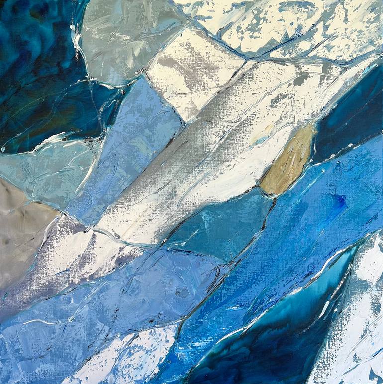 Original Abstract Printmaking by Marina Skromova | Abstract Expressionism Art on Canvas | Blue and white geometric