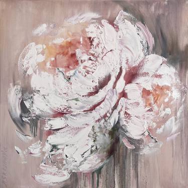 Peach peony square painting. thumb