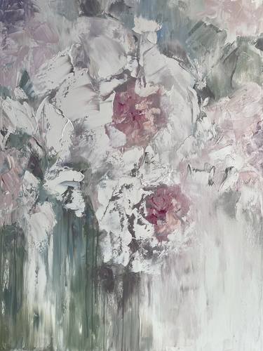 Charm Summer .White peonies painting, floral art. thumb