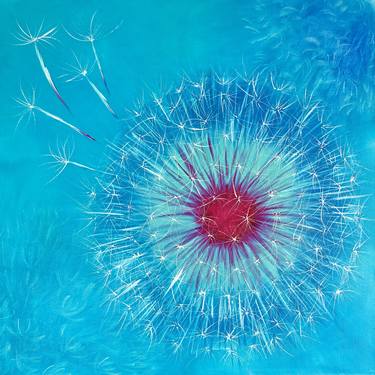 DANDELION - Large. Seeds. Macro art. Nature. Turquoise. thumb