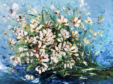 FRESH CHAMOMILE - Daisy Painting, Wildflowers Original Art. thumb