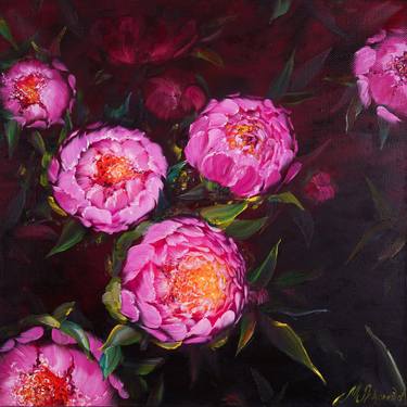 EVENING COOL - Original oil Painting Pink Peony flower thumb