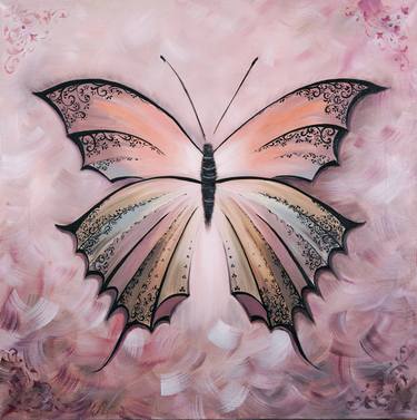 LACE - Butterfly painted, butterfly with patterns, graceful butterfly, butterfly with Swarovski crystals, oil painting with Swarovski crystals thumb