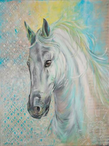 GRACE - Hand Painted Horse Acrylic, Painting On Canvas, Wild Horse, Horse Painting, Blue White horse, Horse Wall Art, Horse Painting,Animal Artwork thumb