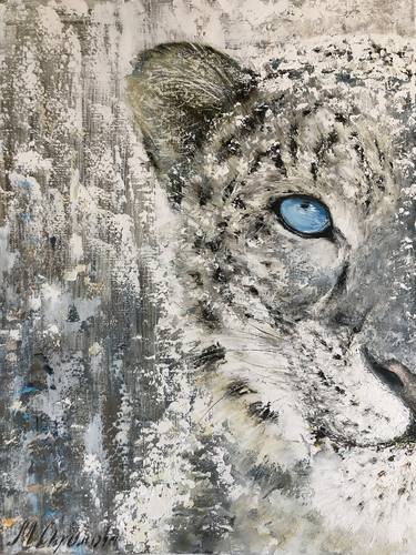 Snow Leopard, leopard art, animals art, leopard painting, animals print, leopard canvas print, bohemian style, art wall print thumb