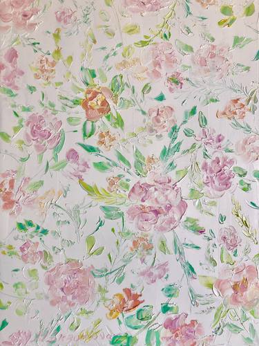CHINTZ PEONIES - Pink peonies oil painting on canvas. thumb