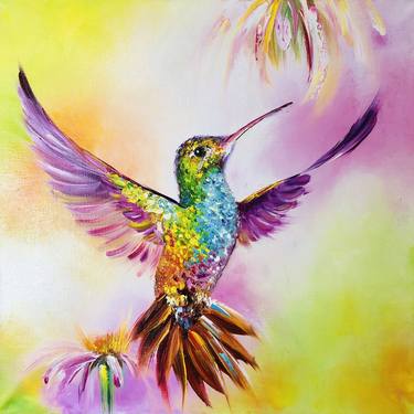BRIGHT FLIGHT - Wall Art Hummingbird, Original Painting. thumb