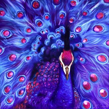 YOUR MAJESTY - Art Peacock print, Blue Bird House Decoration. thumb