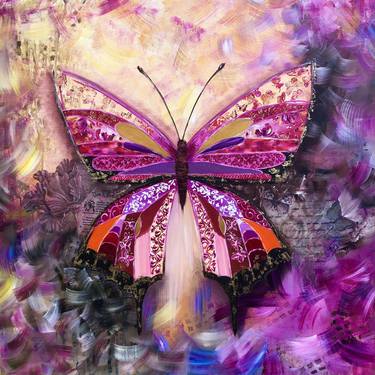 SYMBOL OF LIFE - Pink Abstract Butterfly Oil painting print. thumb
