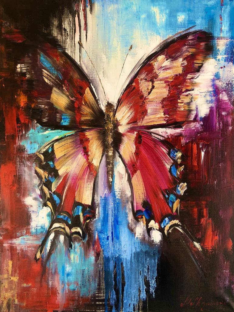FLIGHT OF LIFE - Abstract red butterfly. Painting by Marina ...