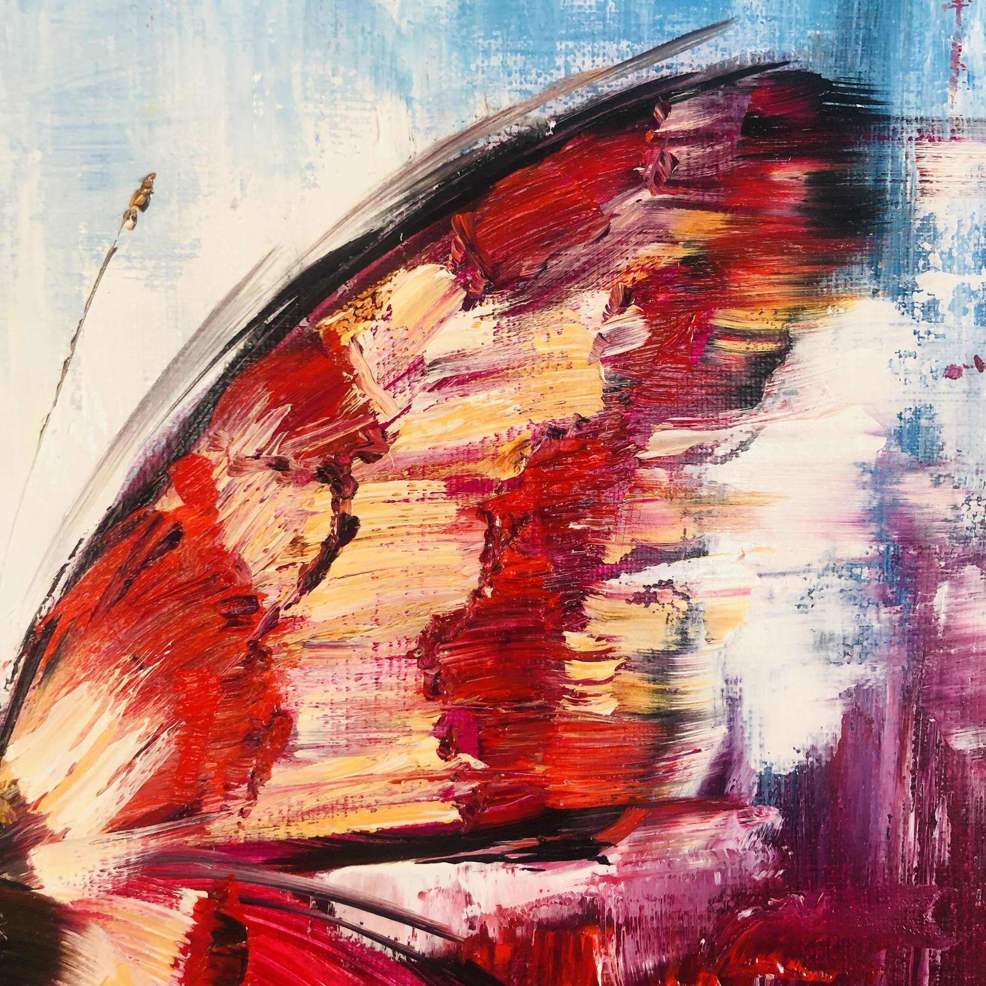 Silver mother-of-pearl butterfly. Abstract butterfly painting
