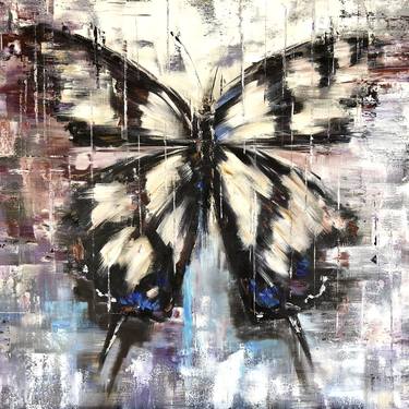 ENERGY OF LIFE - abstract Painting black and white butterfly. thumb