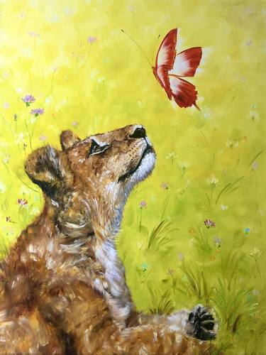 CHARM - Painting lion cub, painting lion and butterfly. thumb