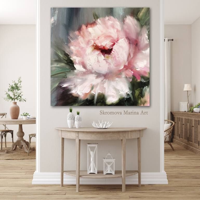 Peony Flower Painting, Pink Peony Canvas Wall Art