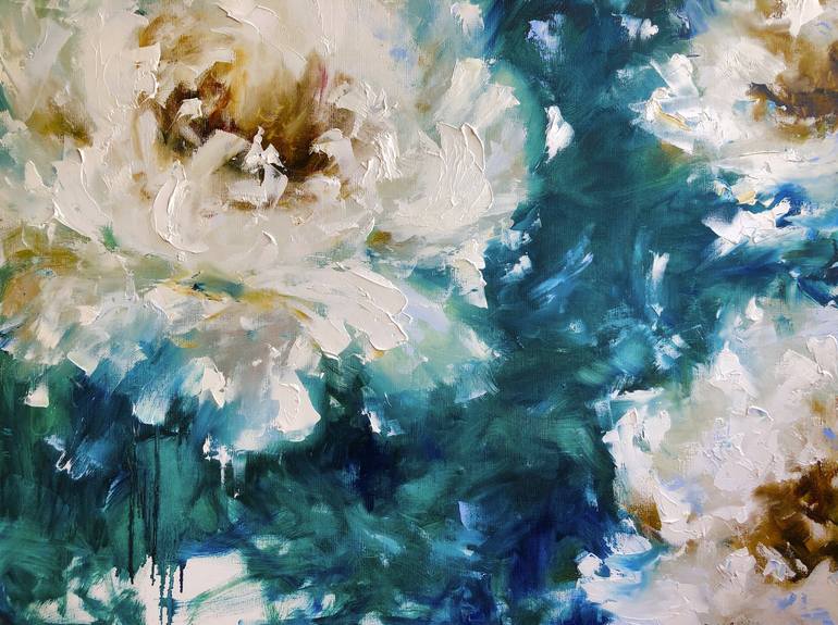 Blue Flower Abstract Paintings for Sale - Blue wall art on canvas