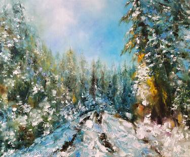 IN THE SILENCE OF WINTER TRAILS - Winter landscape in oil. thumb