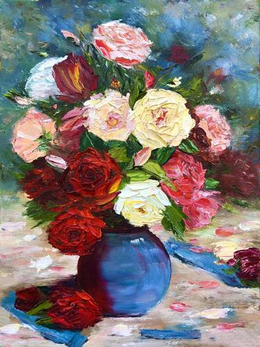 BOUQUET OF GARDEN ROSES - classic still life with rose flowers. thumb