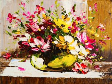 Original Impressionism Floral Printmaking by Marina Skromova