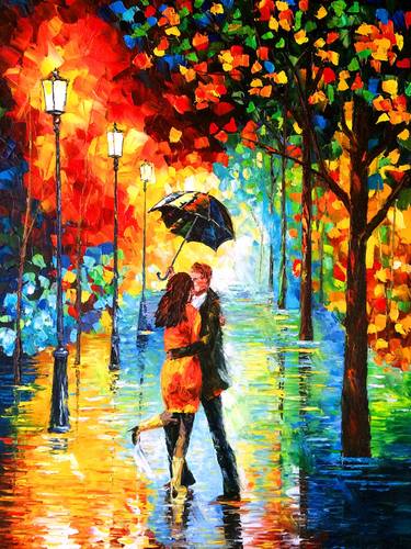 LOVE IN THE RAIN - Couple. In love.  Autumn date. thumb