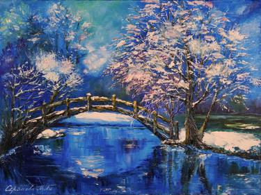 ARTIST'S DREAM - Winter. River. Evening. Snow Park. Bridge. thumb