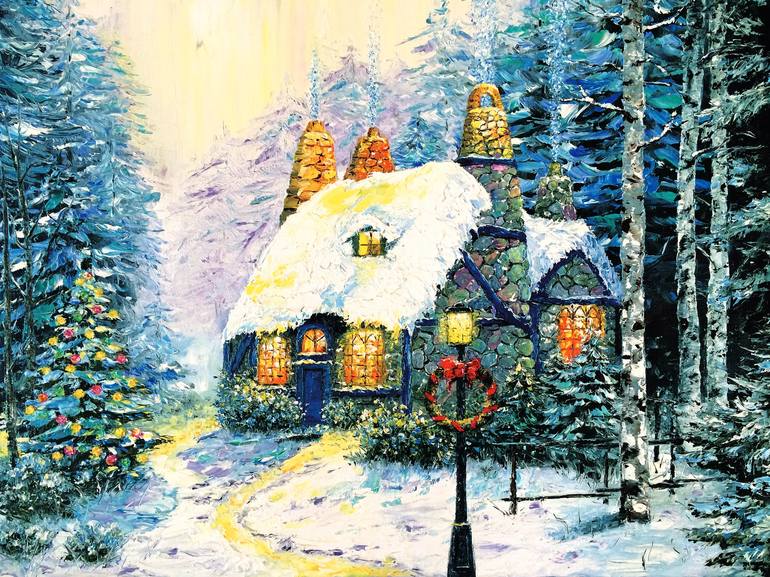 WINTER FAIRY TALE - Fairy tale house, House in the forest, Magic forest,  Winter fairy tale, Chimney, Windows, Spruce, Path, Light, Christmas, New  Year. - Limited Edition of 150 Mixed Media by