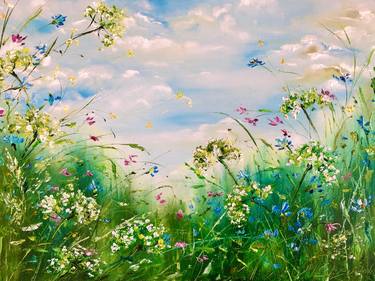 SPRING FIELD - Sky, Clouds, Wild flowers, Spring, Daisies. thumb