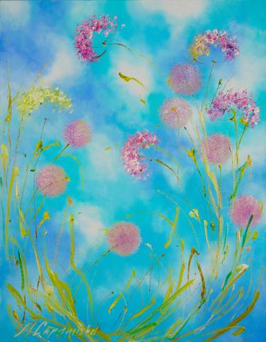 AIR DANCE - Light. Floral abstraction. Pastel. Pink dandelions. thumb