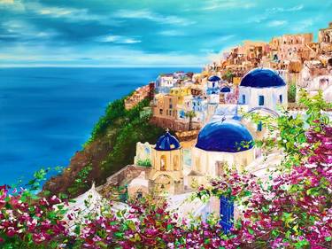 SUNNY SANTORINI - Summer. Sea. Greece. Resort. Decor. Hotel. The Aegean Sea. Old town. White houses. Coast. Mountains. Nature. Flowers. The sun. - Limited Edition of 150 thumb