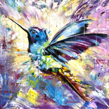 ENERGY OF LIFE -  Very peri. Exotic bird. Fabulous bird. Abstract bird. Painting hummingbird in hall. Colibri art. thumb
