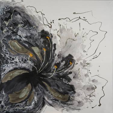 BLACK VEIL -  Abstract. Gray shades. Black gold Flower. thumb