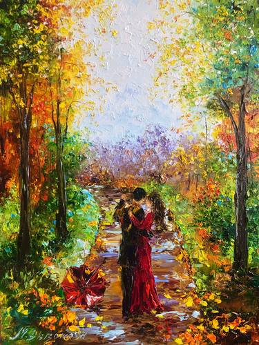 FOREST TANGO - Date. Love. Red dress. Rain. Dance. Couple. Path. Forest. Thunderstorm. Greens. Person. Woman. - Limited Edition of 150 thumb