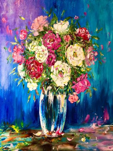 EVENING BOUQUET - Roses. Camellia. Still-life. thumb