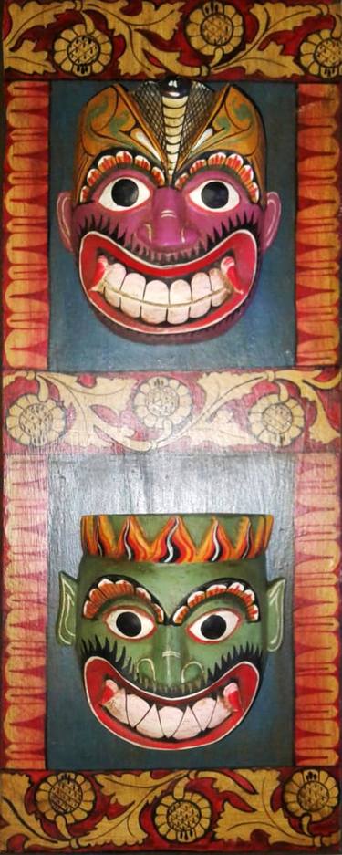 Kapala Sanni and Gini Jala Sanni Mask Wall Hanging - Vibrant Demon Series thumb