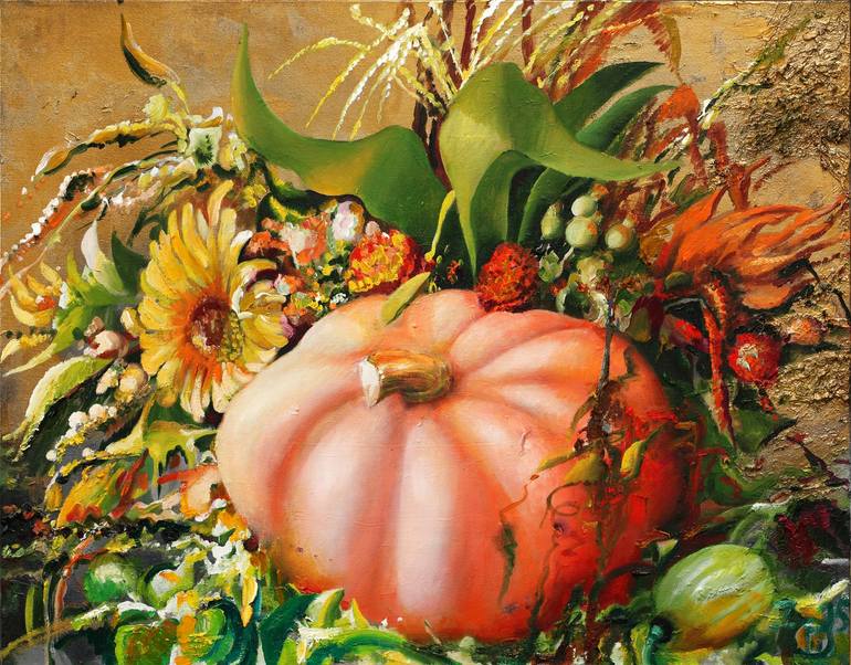 Still life with pumpkin Painting by Olga Grechina | Saatchi Art