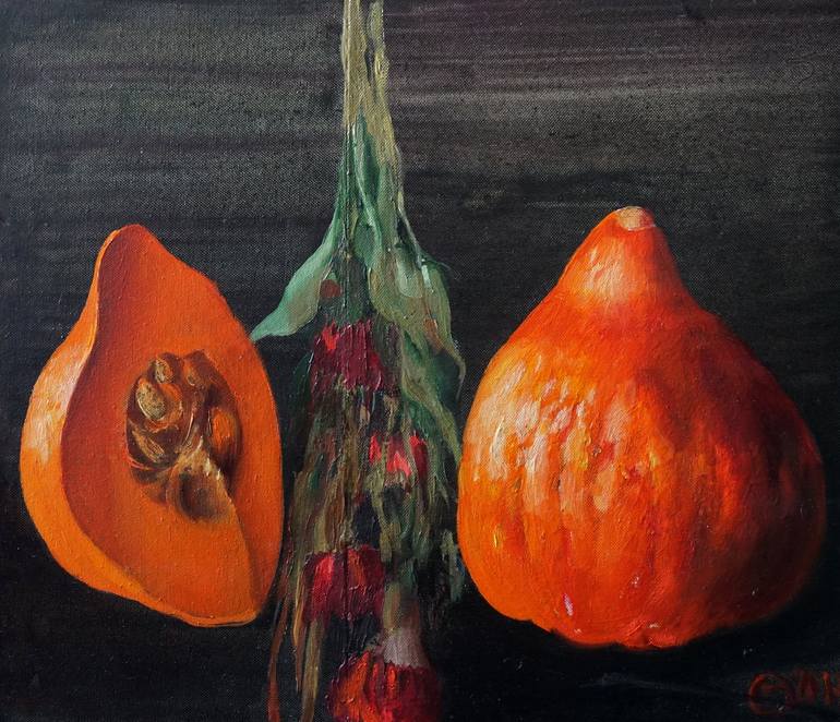 Still life with pumpkins Painting by Olga Grechina | Saatchi Art