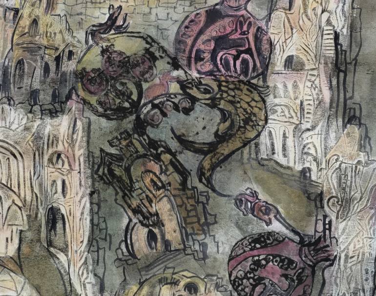 Original Abstract Expressionism Architecture Mixed Media by Ira Sorochinsky