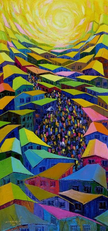 Original Abstract Expressionism Cities Paintings by Samuel Prophask Asamoah