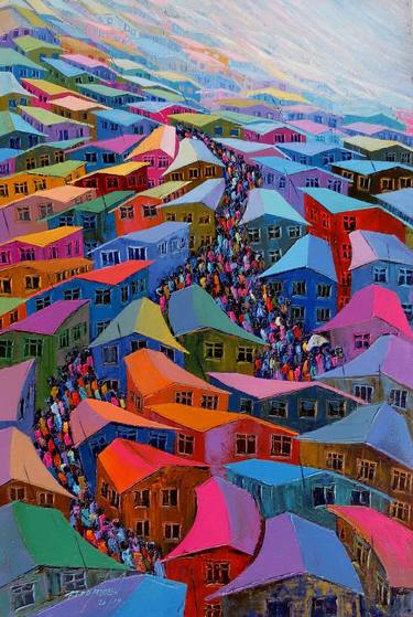 Original Expressionism Cities Paintings by Samuel Prophask Asamoah