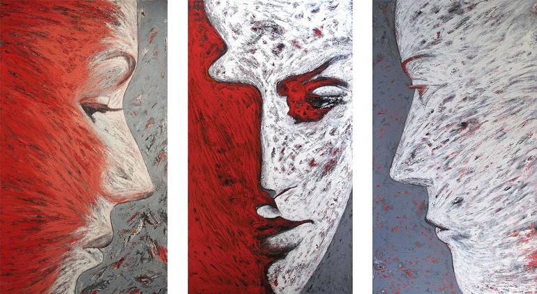 Triptych - Three colors - RED Painting by Mladen Djurovic | Saatchi Art
