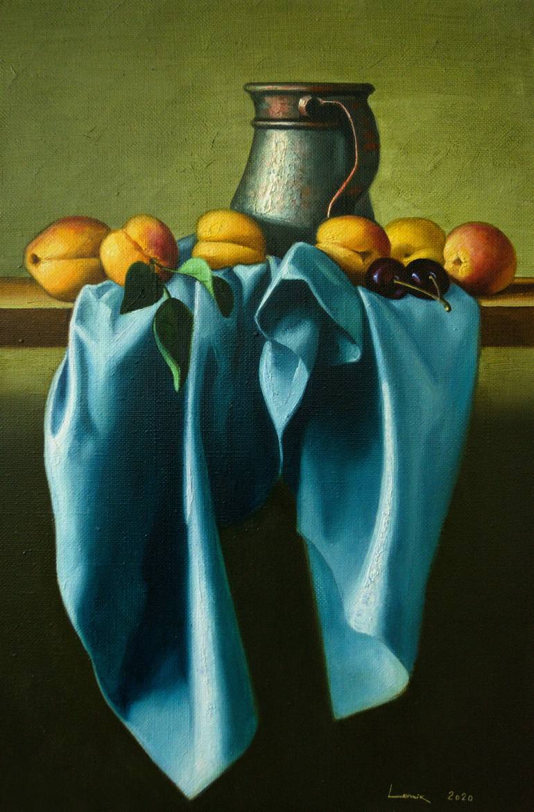 Still Life With Apricots Painting by Lernik Stepanyan | Saatchi Art
