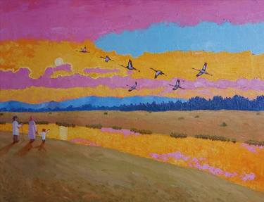 Oil painting "Birds arrived in the spring" thumb
