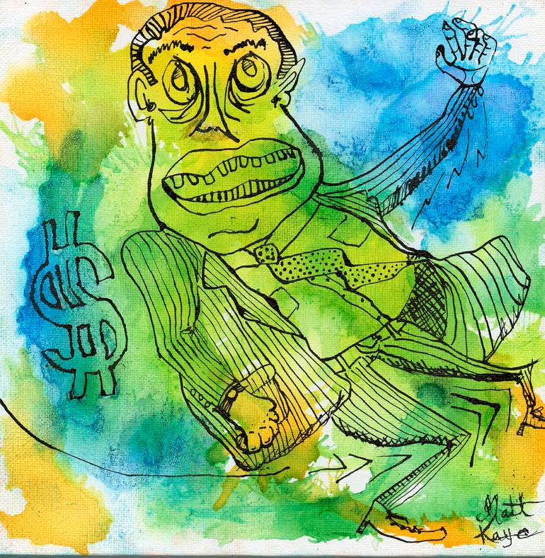 Original People Painting by Matt Kaye  Illustration Art on Canvas  Mmmmoney