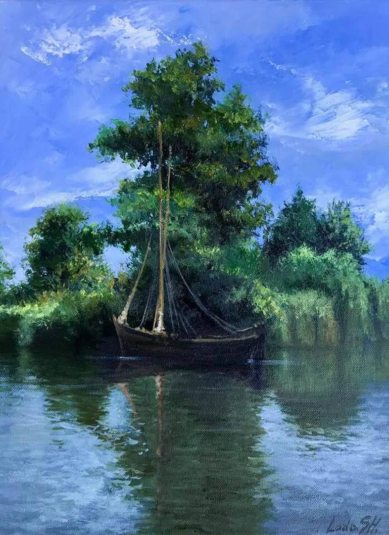 Boat On The Pond Painting By Vladimer Sharashidze Saatchi Art