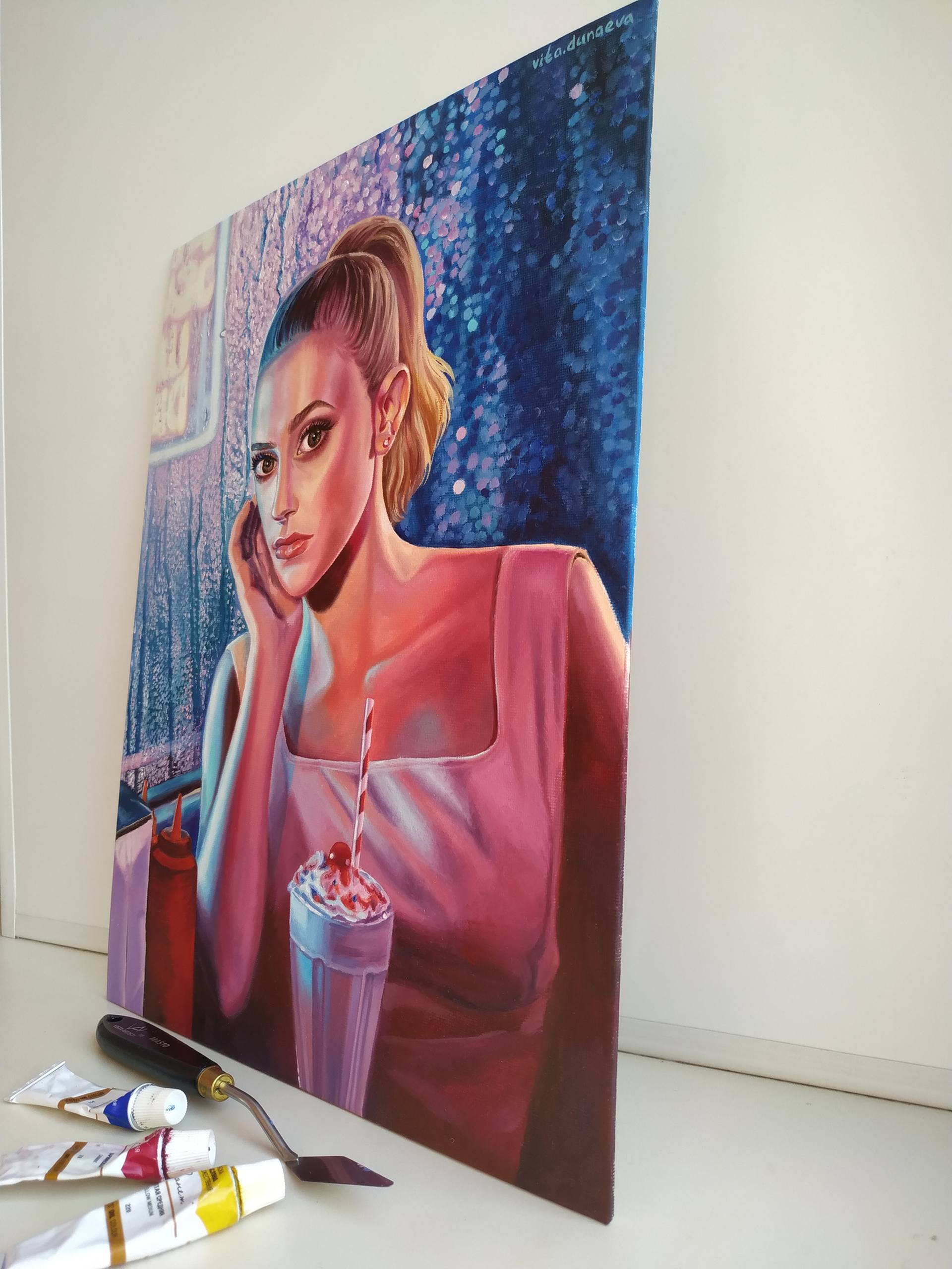 BETTY COOPER (RIVERDALE) - Lili Reinhart, original oil painting, fan neon  art, decore home, gift idea Painting by Vita Dunaeva