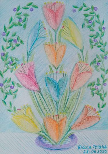 Sketch number 29 Flowers of joy, flowers of Love bright beautiful flowers of the Ukrainian soul and style Picture for good mood festive plot illustration thumb