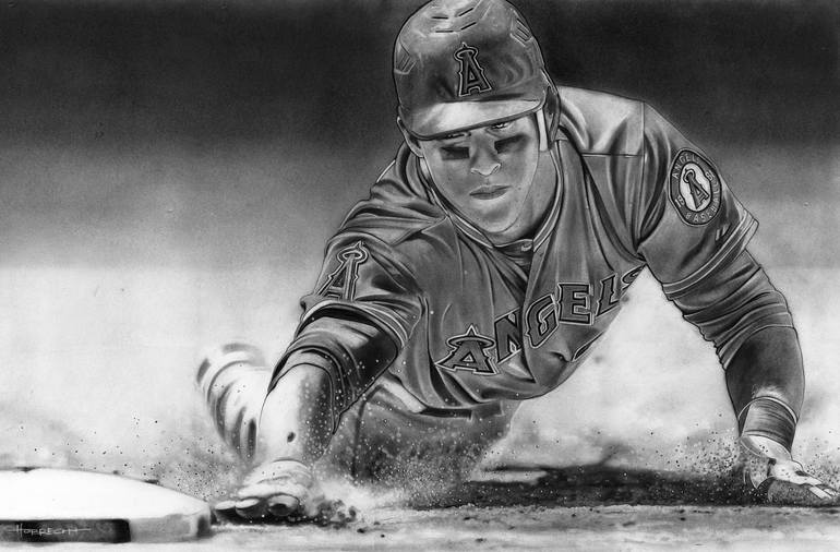 Mike Trout Vintage Baseball Player Printed Illustration Card / 