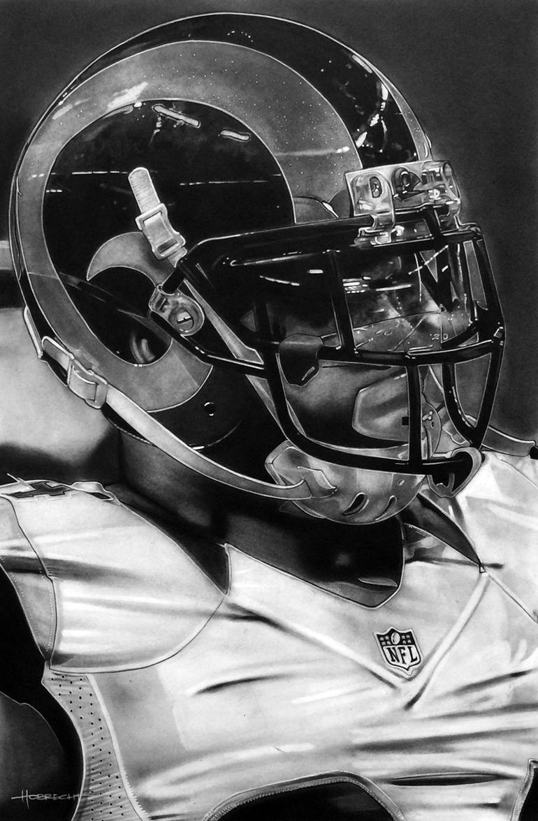 Los Angeles Rams Helmet Aaron Donald - Limited Edition of 500 Printmaking  by Dave Hobrecht